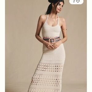Anthropologie Cream crocheted Halter Maxi Sundress coverup- NWT
